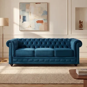 Driezitsbank CHESTERFIELD – fluweel – eend blauw