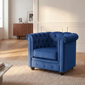 Fauteuil CHESTERFIELD – fluweel – konings blauw Fauteuil CHESTERFIELD – fluweel – konings blauw