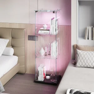 Enkele vitrine – 3 lagen, zwarte achterkant, heldere afwerking Enkele vitrine – 3 lagen, zwarte achterkant, heldere afwerking