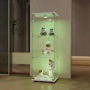 GARHELPER Vitrinekast – 3 planken, 1 deur, gehard glas, LED-verlichting, zwart, 42x36x125 cm GARHELPER Vitrinekast – 3 planken, 1 deur, gehard glas, LED-verlichting, zwart, 42x36x125 cm