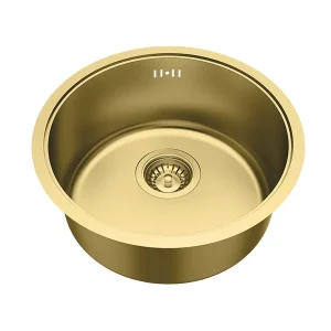 Essenox spoelbak 1 ronde bak in roestvrij staal 42.5cm geborsteld goud – Essebagno Essenox spoelbak 1 ronde bak in roestvrij staal 42.5cm geborsteld goud – Essebagno