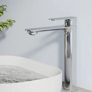 EMKE design wastafelkraan badkamer mengkraan messing keramisch binnenwerk chroom L.21,5 x H.26,9 cm