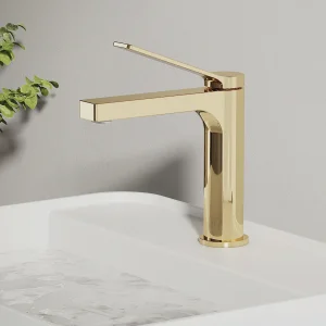 EMKE wastafelkraan badkamer mengkraan messing keramisch binnenwerk champagne goud H.19,5 cm EMKE wastafelkraan badkamer mengkraan messing keramisch binnenwerk champagne goud H.19,5 cm
