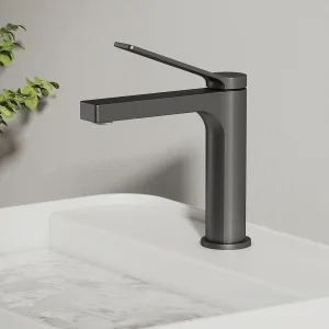 EMKE wastafelkraan badkamer mengkraan messing keramisch binnenwerk antraciet H.19,5 cm EMKE wastafelkraan badkamer mengkraan messing keramisch binnenwerk antraciet H.19,5 cm