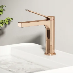 EMKE wastafelkraan badkamer mengkraan messing keramisch binnenwerk roségoud H.19,5 cm EMKE wastafelkraan badkamer mengkraan messing keramisch binnenwerk roségoud H.19,5 cm