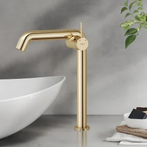 EMKE hoge design wastafelkraan voor opzetwastafel mengkraan messing keramisch binnenwerk champagne goud H.33,2 cm EMKE hoge design wastafelkraan voor opzetwastafel mengkraan messing keramisch binnenwerk champagne goud H.33,2 cm
