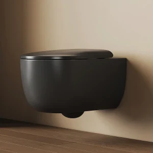 EMKE Wandtoilet 555x365x355 mm Mat Zwart, Randloos Design, Soft-Close Toiletbril en Eenvoudig Verwijderbaar