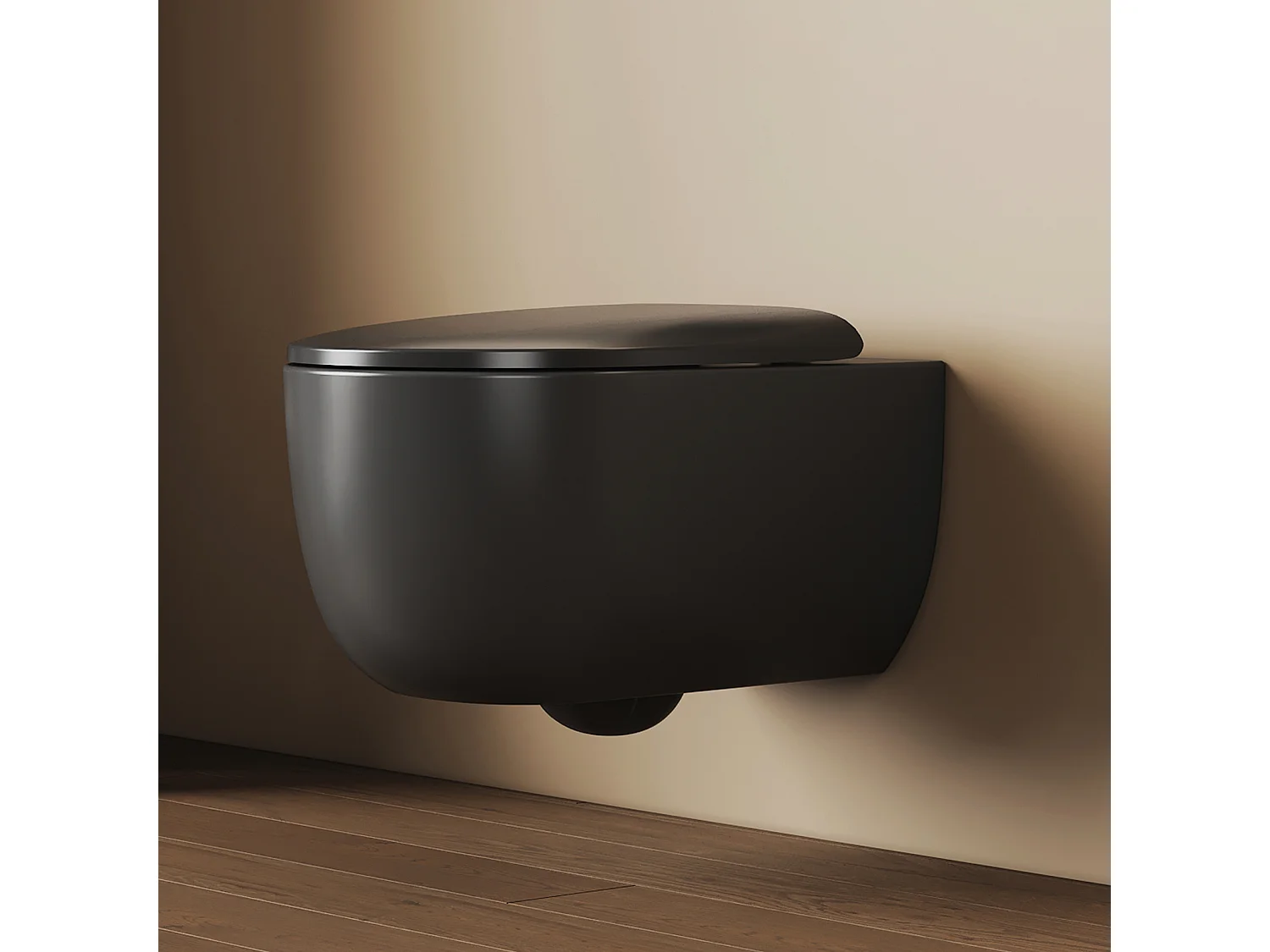 EMKE Wandtoilet 555x365x355 mm Mat Zwart, Randloos Design, Soft-Close Toiletbril en Eenvoudig Verwijderbaar