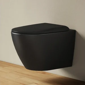 EMKE Wandtoilet van Keramiek, Mat Zwart, Randloos, Dubbele Spoelfunctie, Verwijderbare Soft-Close Toiletbril, 370x370x490 mm EMKE Wandtoilet van Keramiek, Mat Zwart, Randloos, Dubbele Spoelfunctie, Verwijderbare Soft-Close Toiletbril, 370x370x490 mm