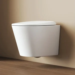 EMKE Compact Wandtoilet van Keramiek, Randloos, Verwijderbare Soft-Close Toiletbril, Glanzend Wit, 360x365x490 mm