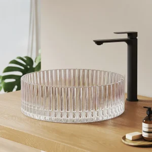 EMKE Rond EMKE Ronde wastafel van gehard glas voor op het aanrecht, 400x400x120 mm, badkamerwastafel, iriserend