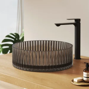 EMKE Ronde wastafel van gehard glas voor op het aanrecht 400x400x120 mm, badkamerwastafel, matzwart