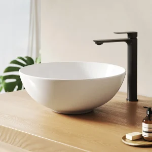 EMKE Witte keramische wastafel voor de badkamer, rond 415x415x155 mm, voor op het aanrecht
