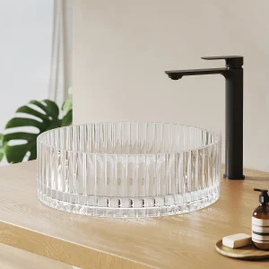 EMKE Ronde wastafel van gehard glas voor op het aanrecht 400x400x120 mm, badkamerwastafel, transparant