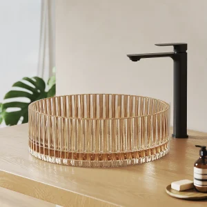 EMKE Ronde wastafel van gehard glas voor op het aanrecht 400x400x120 mm, badkamerwastafel, roségoud