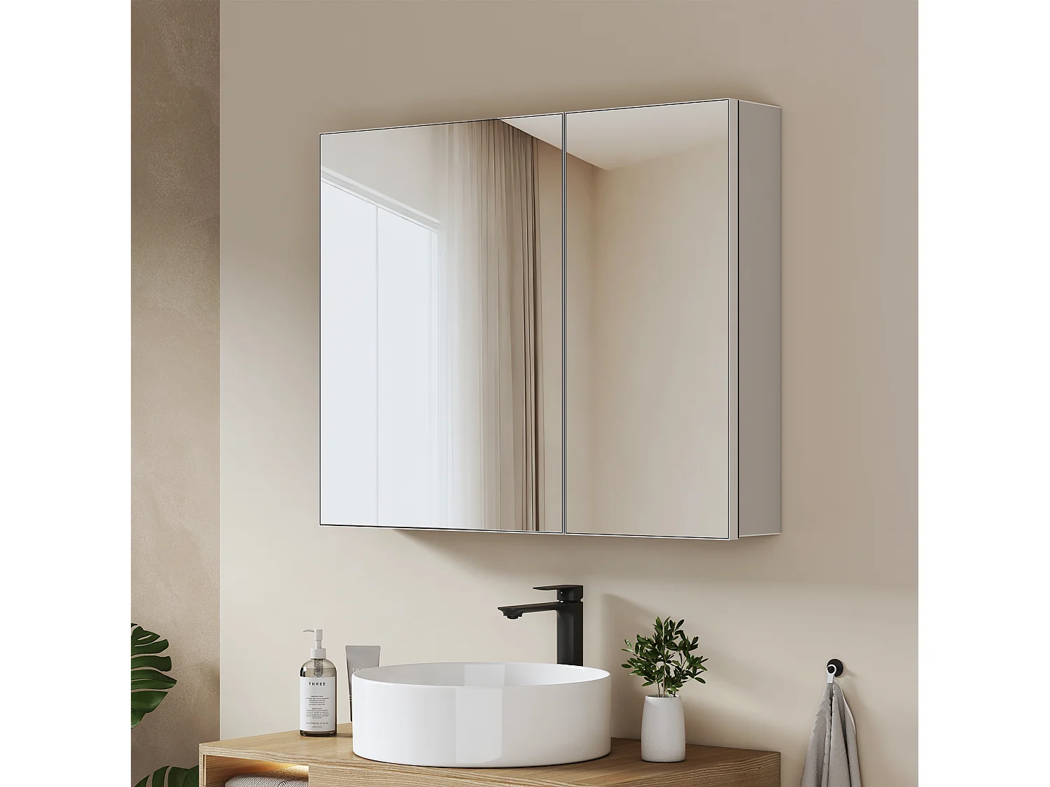 EMKE Badkamerkast met spiegel wandmontage 2 deuren verstelbare glazen planken wit 65 x 80 x 14,5 cm