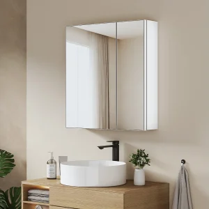 EMKE Badkamerkast met spiegel wandmontage 2 deuren verstelbare glazen planken wit 65 x 60 x 14,5 cm