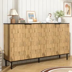 Dressoir mozaïek 160x35x80,5 cm – 4 deuren – Houtlook afwerking – Metalen poten – Spaanplaat – Natuur