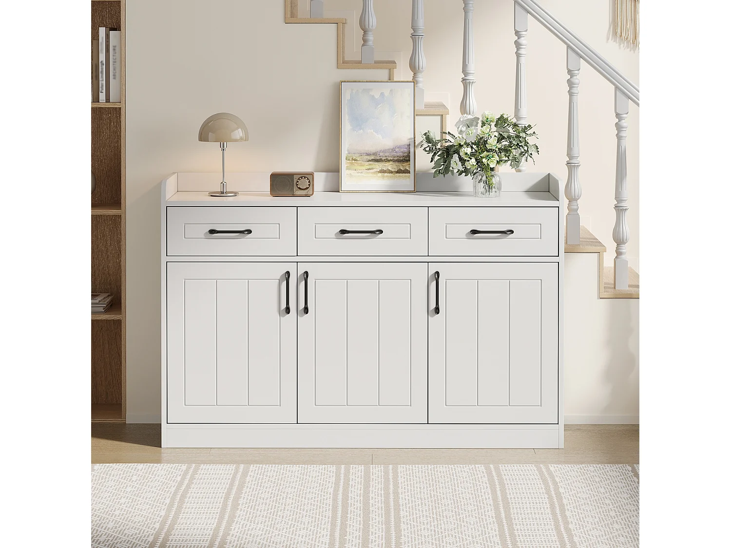 Dressoir 120x35x80 cm - 3 lades, 3 deuren - Verstelbare grepen en planken - Spaanplaat - Wit