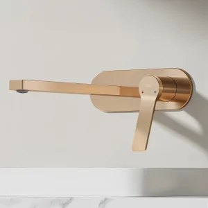 EMKE inbouw wastafelkraan wandkraan mengkraan messing keramisch binnenwerk roségoud L.21 cm EMKE inbouw wastafelkraan wandkraan mengkraan messing keramisch binnenwerk roségoud L.21 cm