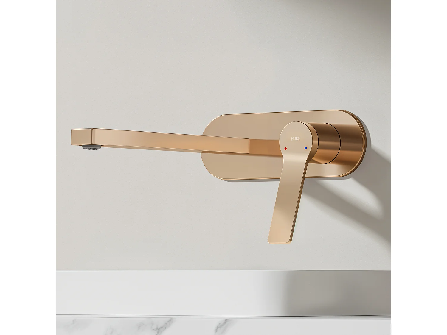 EMKE inbouw wastafelkraan wandkraan mengkraan messing keramisch binnenwerk roségoud L.21 cm