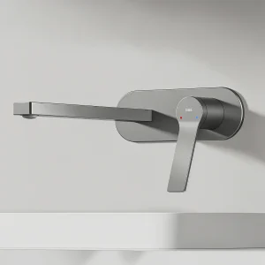 EMKE inbouw wastafelkraan wandkraan mengkraan messing keramisch binnenwerk antraciet L.21 cm EMKE inbouw wastafelkraan wandkraan mengkraan messing keramisch binnenwerk antraciet L.21 cm