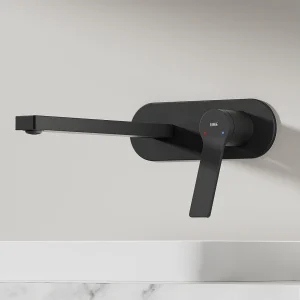 EMKE inbouw wastafelkraan wandkraan mengkraan messing keramisch binnenwerk mat zwart L.21 cm EMKE inbouw wastafelkraan wandkraan mengkraan messing keramisch binnenwerk mat zwart L.21 cm