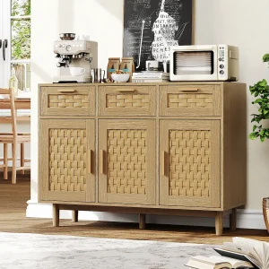 Dressoir met 3 lades en 3 deuren – Hout – 107,9 x 40 x 80 cm – Ideaal voor keuken en woonkamer – Eikenhout Dressoir met 3 lades en 3 deuren – Hout – 107,9 x 40 x 80 cm – Ideaal voor keuken en woonkamer – Eikenhout