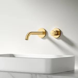 EMKE inbouw wastafelkraan 2-gats wandkraan mengkraan messing keramisch binnenwerk champagne goud L.18 cm EMKE inbouw wastafelkraan 2-gats wandkraan mengkraan messing keramisch binnenwerk champagne goud L.18 cm