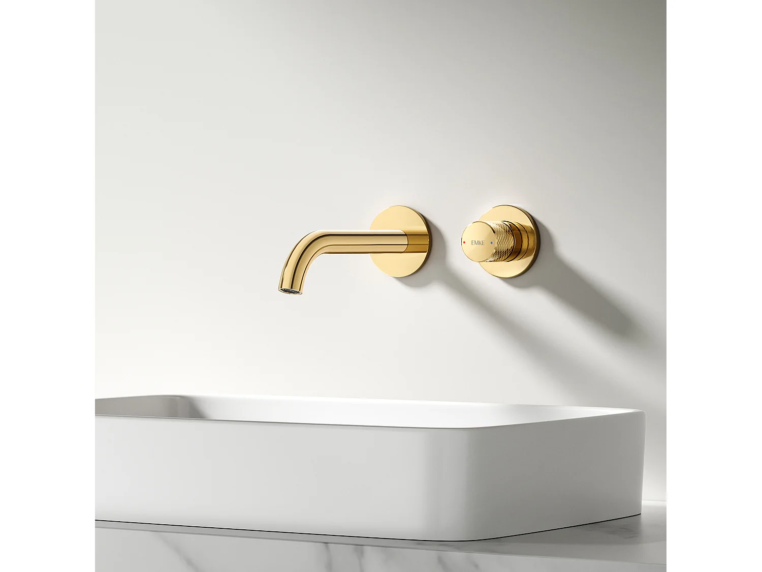 EMKE inbouw wastafelkraan 2-gats wandkraan mengkraan messing keramisch binnenwerk champagne goud L.18 cm