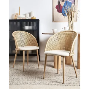 Set van 2 eetkamerstoelen CORNELL Metaal Lichte houtkleur Set van 2 eetkamerstoelen CORNELL Metaal Lichte houtkleur