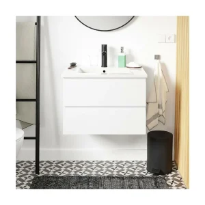 Enkele wastafelset 60cm met keramische bovenkant en zwarte kraan SORRENTO Enkele wastafelset 60cm met keramische bovenkant en zwarte kraan SORRENTO