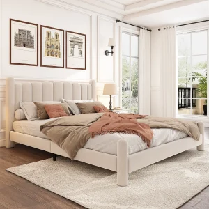 Fluweel gecapitonneerd volwassen bed – 160×200 cm – met lattenbodem – Beige Fluweel gecapitonneerd volwassen bed – 160×200 cm – met lattenbodem – Beige