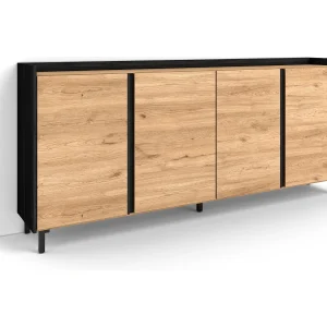 Dressoir, Opbergkast, 207x91x35 cm, 4 Deuren, Industrieel design, Eiken/Zwart Dressoir, Opbergkast, 207x91x35 cm, 4 Deuren, Industrieel design, Eiken/Zwart