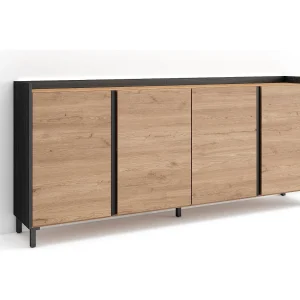 Dressoir, Opbergkast, 207x91x35 cm, 4 Deuren, Industrieel design, LED, Eiken/Zwart Dressoir, Opbergkast, 207x91x35 cm, 4 Deuren, Industrieel design, LED, Eiken/Zwart