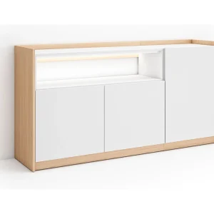Dressoir, Opbergkast, 156x80x37 cm, 3 Deuren, LED, Wit en Eiken soft