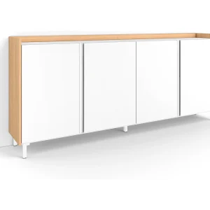 Dressoir, Opbergkast, 207x91x35 cm, 4 Deuren, Industrieel design, Wit en Eiken soft Dressoir, Opbergkast, 207x91x35 cm, 4 Deuren, Industrieel design, Wit en Eiken soft