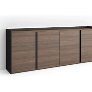 Dressoir, Opbergkast, 207x80x35 cm, 4 Deuren, LED, Donkere eik en Zwart Dressoir, Opbergkast, 207x80x35 cm, 4 Deuren, LED, Donkere eik en Zwart