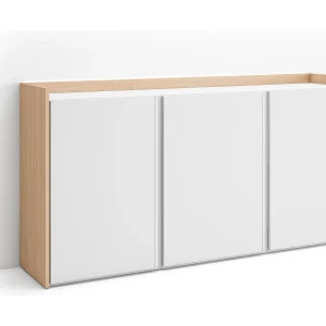 Dressoir, Opbergkast, 156x80x35 cm, 3 Deuren, LED, Wit en Eiken soft