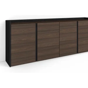 Dressoir, Opbergkast, 207x80x35 cm, 4 Deuren, Woonkamer, hal, Donkere eik en Zwart Dressoir, Opbergkast, 207x80x35 cm, 4 Deuren, Woonkamer, hal, Donkere eik en Zwart