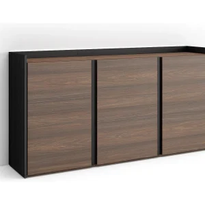 Dressoir, Opbergkast, 156x80x35 cm, 3 Deuren, LED, Donkere eik en Zwart