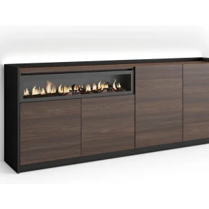 Dressoir, Opbergkast, 207x80x37 cm, 4 Deuren, Elektrische haard, LED, Donkere eik en Zwart Dressoir, Opbergkast, 207x80x37 cm, 4 Deuren, Elektrische haard, LED, Donkere eik en Zwart