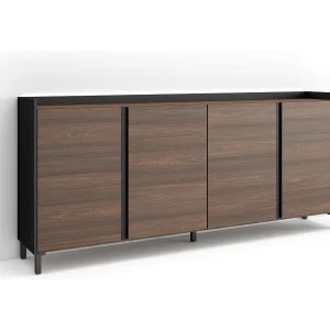 Dressoir, Opbergkast, 207x91x35 cm, 4 Deuren, Industrieel design, LED, Donkere eik en Zwart Dressoir, Opbergkast, 207x91x35 cm, 4 Deuren, Industrieel design, LED, Donkere eik en Zwart