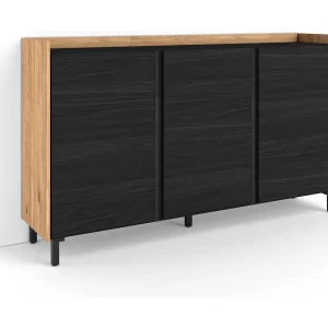 Dressoir, Opbergkast, 156x91x35 cm, 3 Deuren, Industrieel design, Zwart/Eiken