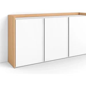Dressoir, Opbergkast, 156x80x35 cm, 3 Deuren, Woonkamer, hal, Wit en Eiken soft