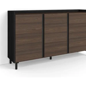 Dressoir, Opbergkast, 156x91x35 cm, 3 Deuren, Industrieel design, Donkere eik en Zwart