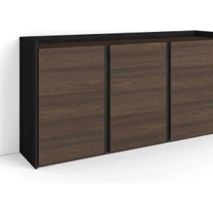 Dressoir, Opbergkast, 156x80x35 cm, 3 Deuren, Woonkamer, hal, Donkere eik en Zwart