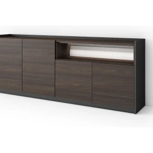 Dressoir, Opbergkast, 207x80x37 cm, 4 Deuren, LED, Donkere eik en Zwart Dressoir, Opbergkast, 207x80x37 cm, 4 Deuren, LED, Donkere eik en Zwart
