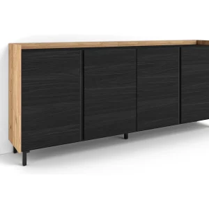 Dressoir, Opbergkast, 207x91x35 cm, 4 Deuren, Industrieel design, Zwart/Eiken Dressoir, Opbergkast, 207x91x35 cm, 4 Deuren, Industrieel design, Zwart/Eiken