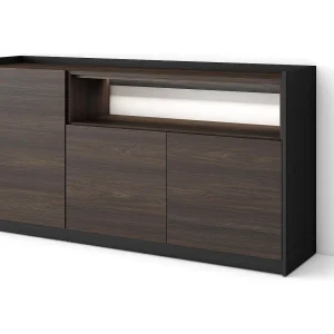 Dressoir, Opbergkast, 156x80x37 cm, 3 Deuren, LED, Donkere eik en Zwart